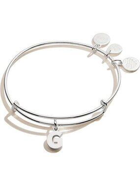 Initial G Silver Expandable Bangle Initials Letter Charm Bracelet, Shiny Finish